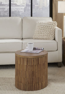 Onyx Wood Tile Round End Table in Solid Teak