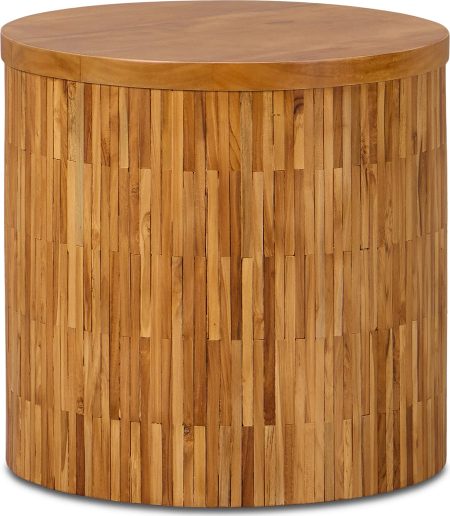 Onyx Wood Tile Round End Table in Solid Teak - View 4