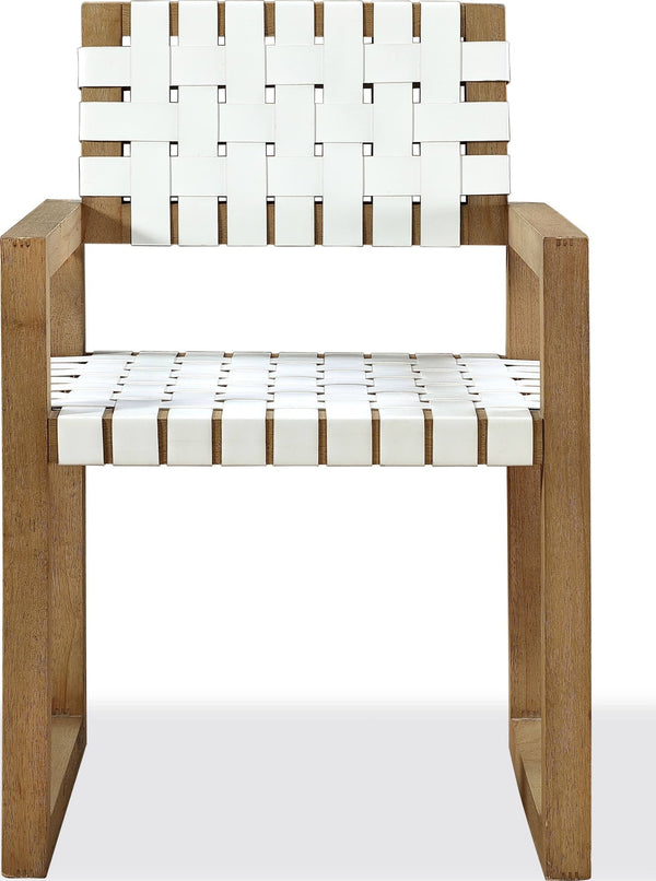 Onyx Woven Leather and Solid Wood Dining Arm Chair in White and Bisque alternate view