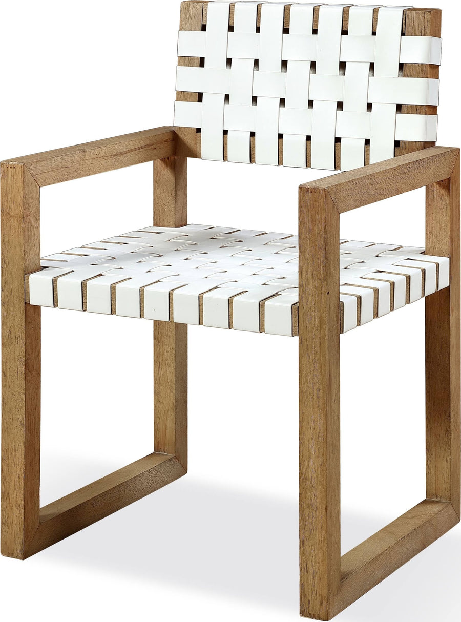 Onyx Woven Leather and Solid Wood Dining Arm Chair in White and Bisque - View 3