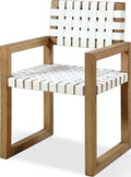 Onyx Woven Leather and Solid Wood Dining Arm Chair in White and Bisque