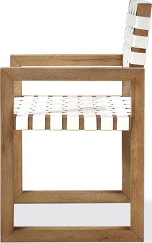 Onyx Woven Leather and Solid Wood Dining Arm Chair in White and Bisque - View 4