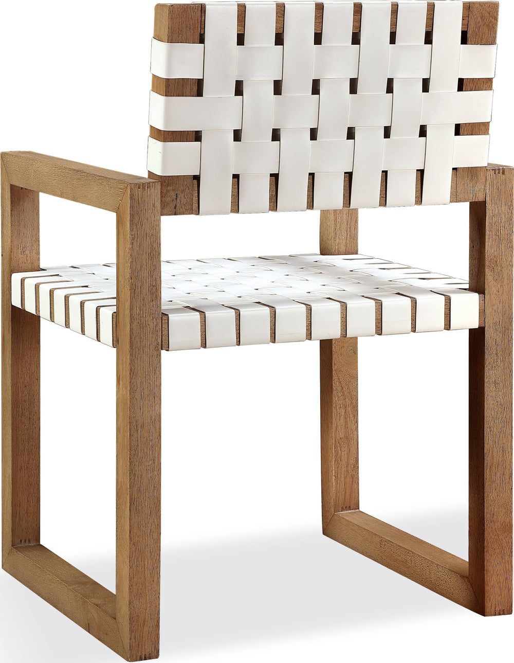 Onyx Woven Leather and Solid Wood Dining Arm Chair in White and Bisque - View 5