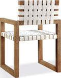 Onyx Woven Leather and Solid Wood Dining Arm Chair in White and Bisque