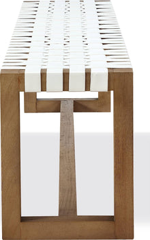 Onyx Woven Leather and Solid Wood Dining Bench in White and Bisque - View 4