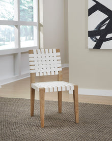 Onyx Woven Leather and Solid Wood Dining Side Chair in White and Bisque