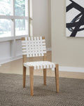Onyx Woven Leather and Solid Wood Dining Side Chair in White and Bisque