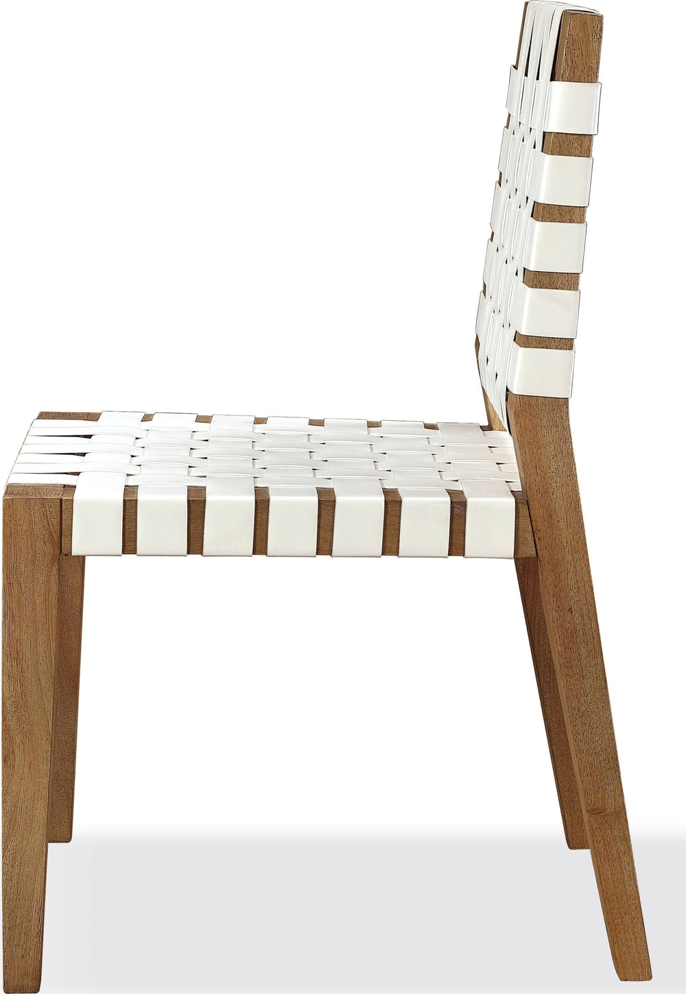 Onyx Woven Leather and Solid Wood Dining Side Chair in White and Bisque - View 3