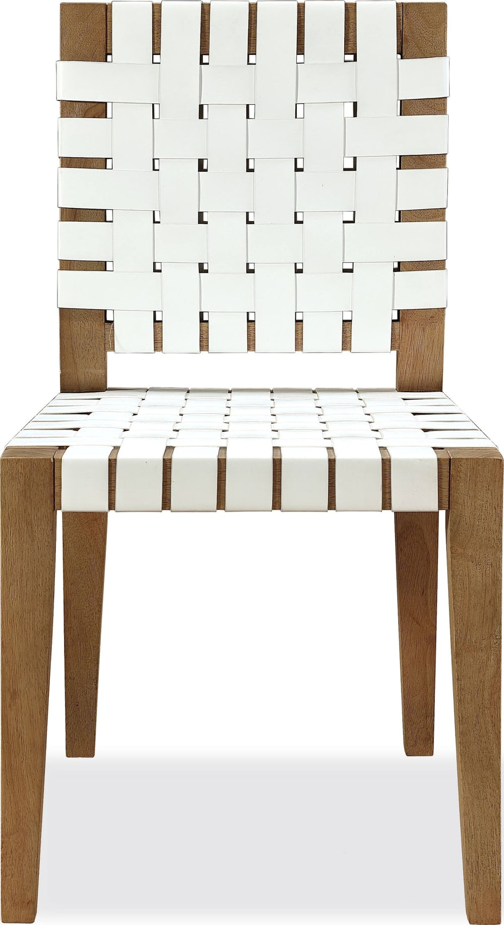 Onyx Woven Leather and Solid Wood Dining Side Chair in White and Bisque - View 4