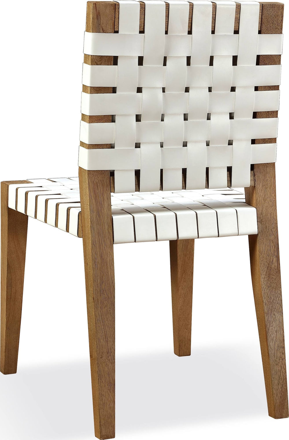 Onyx Woven Leather and Solid Wood Dining Side Chair in White and Bisque - View 5