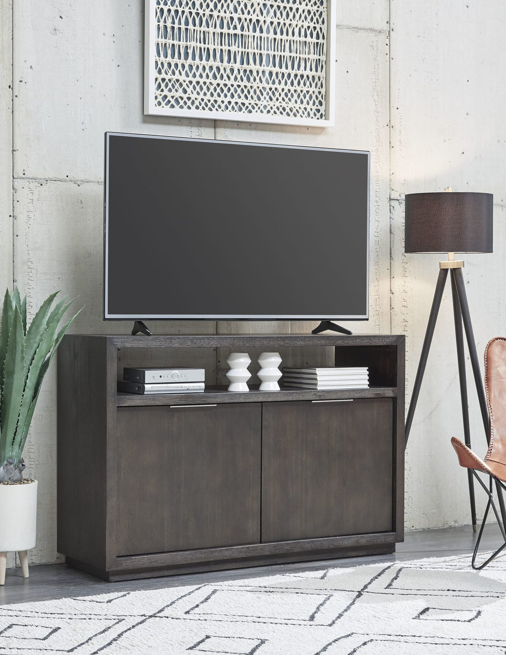 Ashley Solid Wood 54 inch Media Console in Basalt Grey