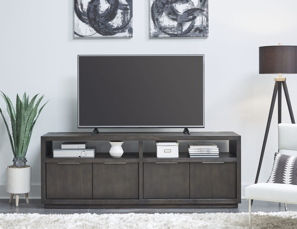 Ashley Solid Wood 74 inch Media Console in Basalt Grey