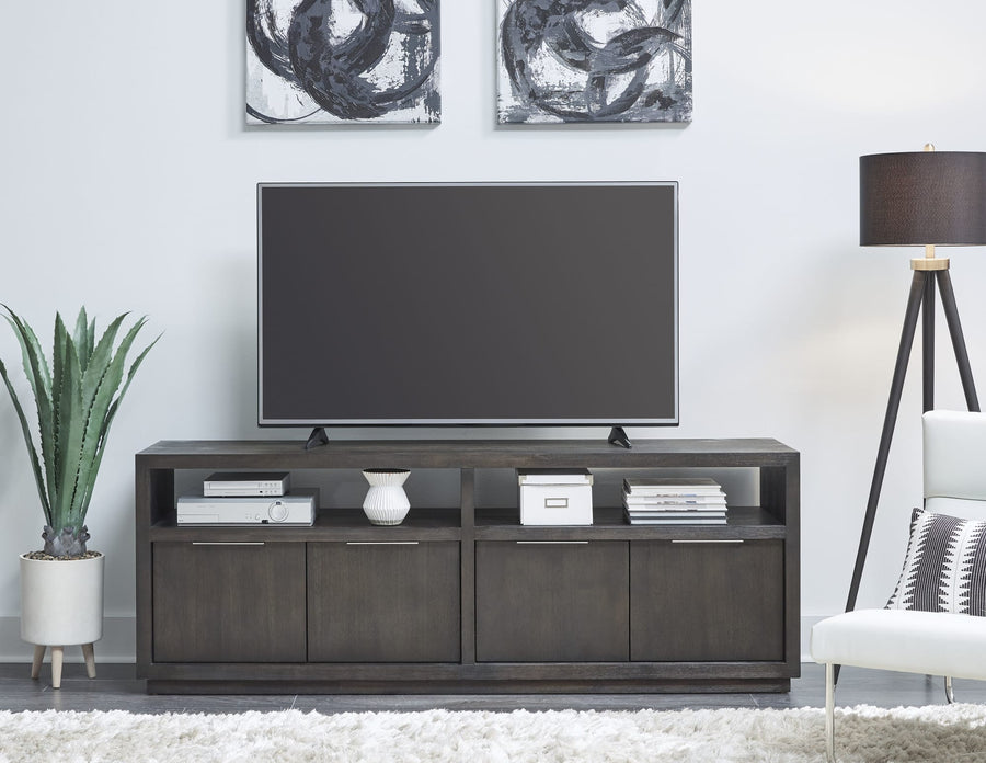 Ashley Solid Wood 74 inch Media Console in Basalt Grey