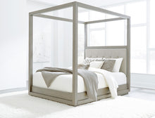 Ashley Upholstered Canopy Bed in Mineral