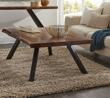 Riverside Live Edge Solid Wood Metal Leg Coffee Table in Natural Acacia