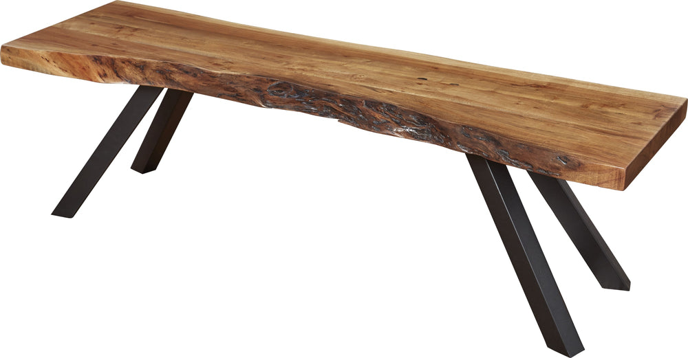 Riverside Live Edge Solid Wood Metal Leg Dining Bench in Natural Acacia