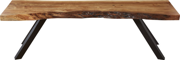 Riverside Live Edge Solid Wood Metal Leg Dining Bench in Natural Acacia alternate view