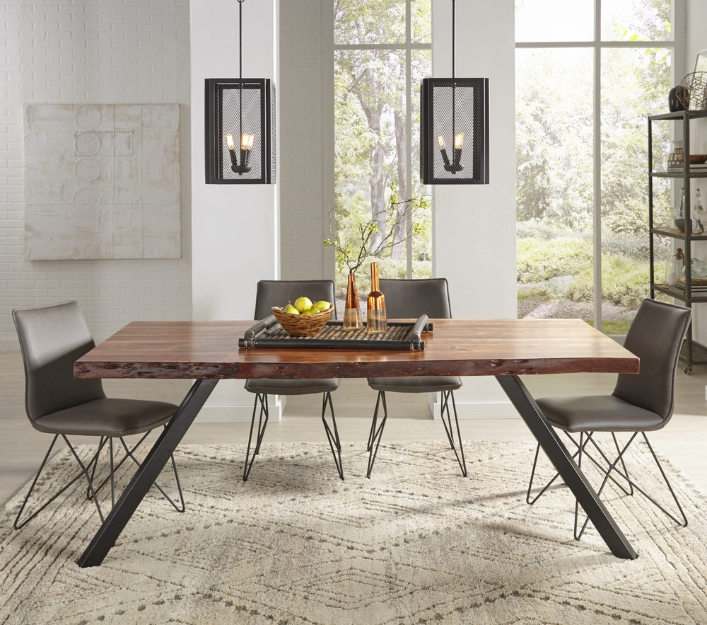 Riverside Live Edge Solid Wood Metal Leg Dining Table in Natural Acacia