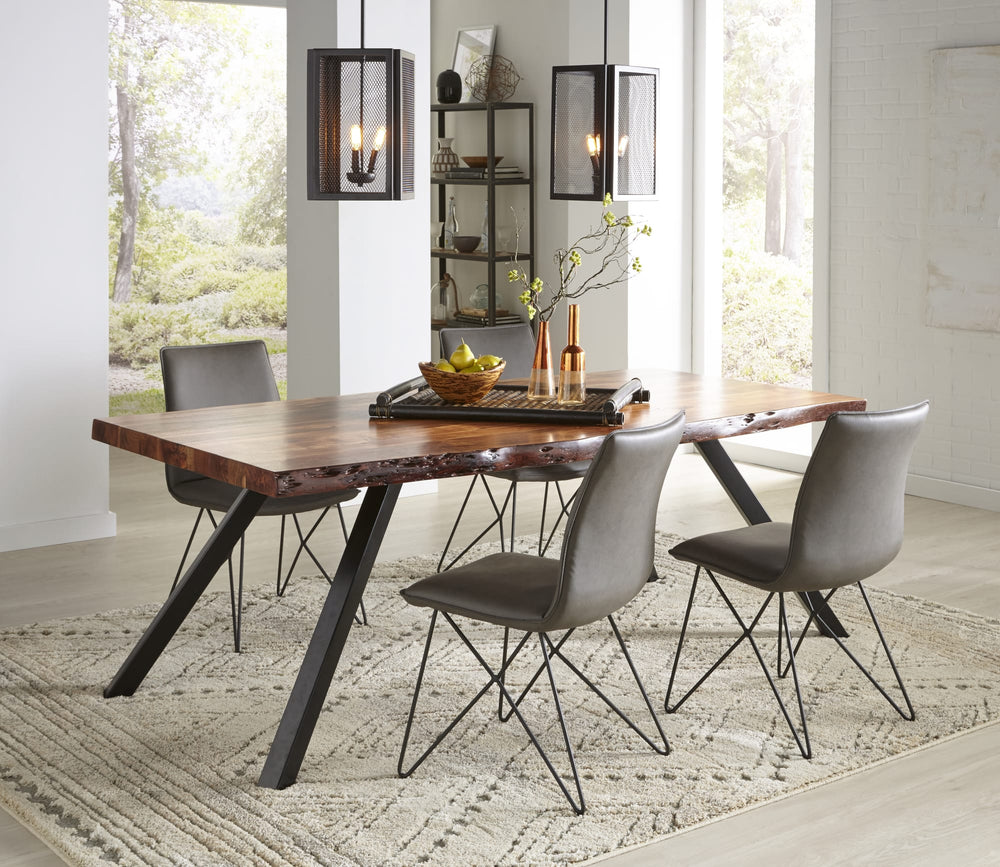 Riverside Live Edge Solid Wood Metal Leg Dining Table in Natural Acacia - View 2