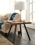 Riverside Live Edge Solid Wood Metal Leg End Table in Natural Acacia