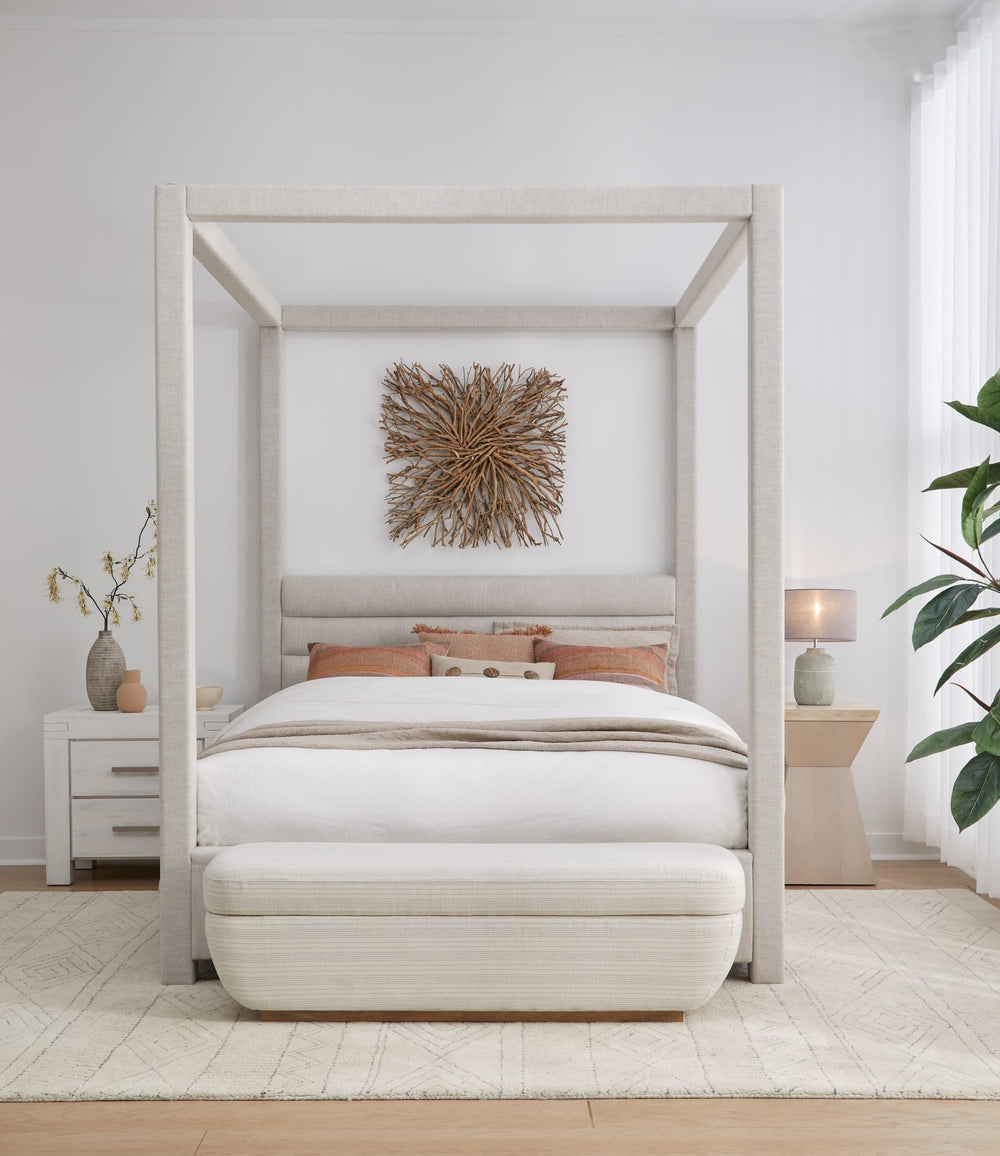 Rockford Upholstered Canopy Bed in Turtle Dove Linen (2026)