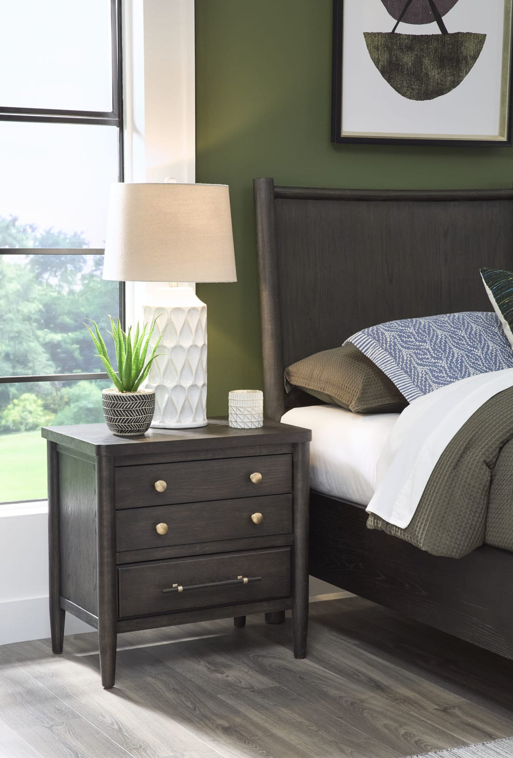Ridgewood Three Drawer Large Nightstand in Yin