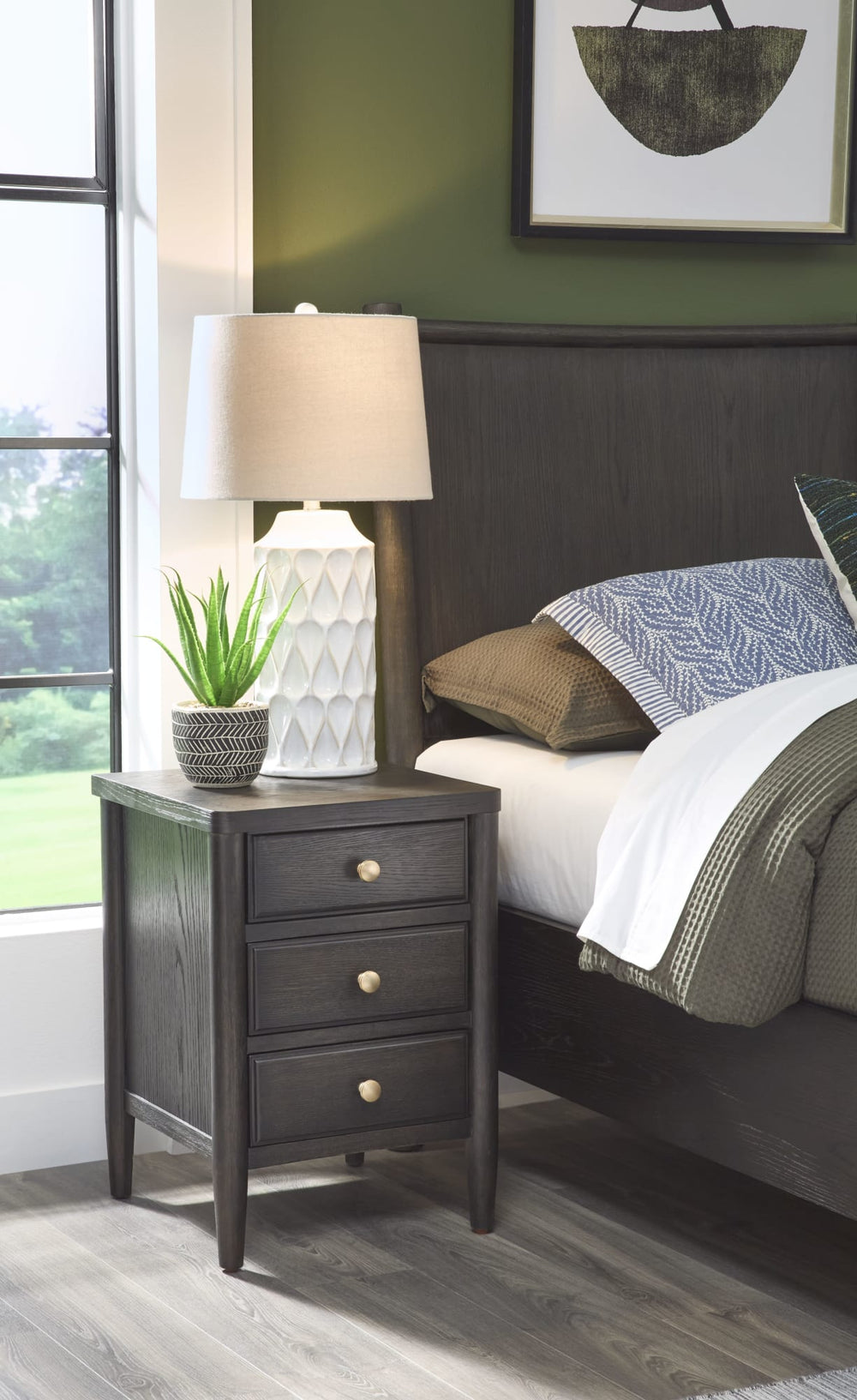 Ridgewood Three Drawer Small Nightstand in Yin