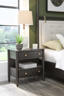 Ridgewood Two Drawer One Shelf Oak Wood Nightstand in Yin