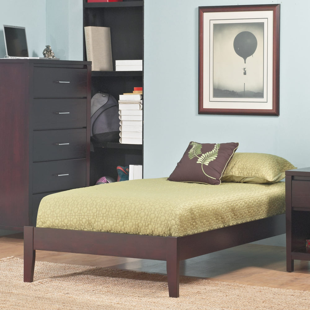 Simple Wood Platform Bed in Espresso - View 2