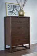 Sterling Five Drawer Acacia Wood Chest in Brown Spice