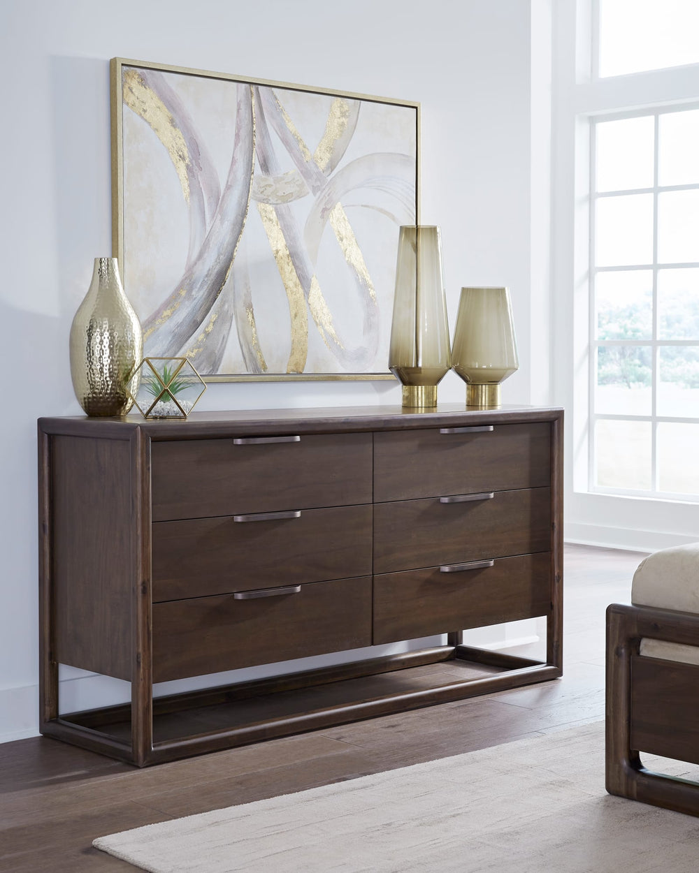 Sterling Six Drawer Acacia Wood Dresser in Brown Spice