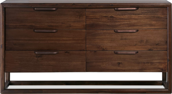 Sterling Six Drawer Acacia Wood Dresser in Brown Spice