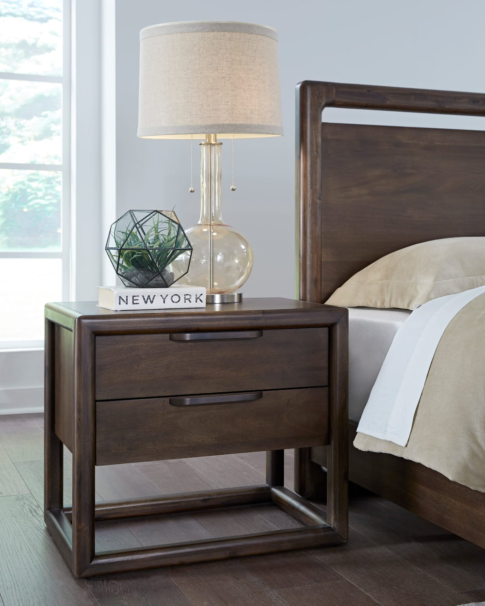 Sterling Two Drawer USB-Charging Nightstand in Brown Spice