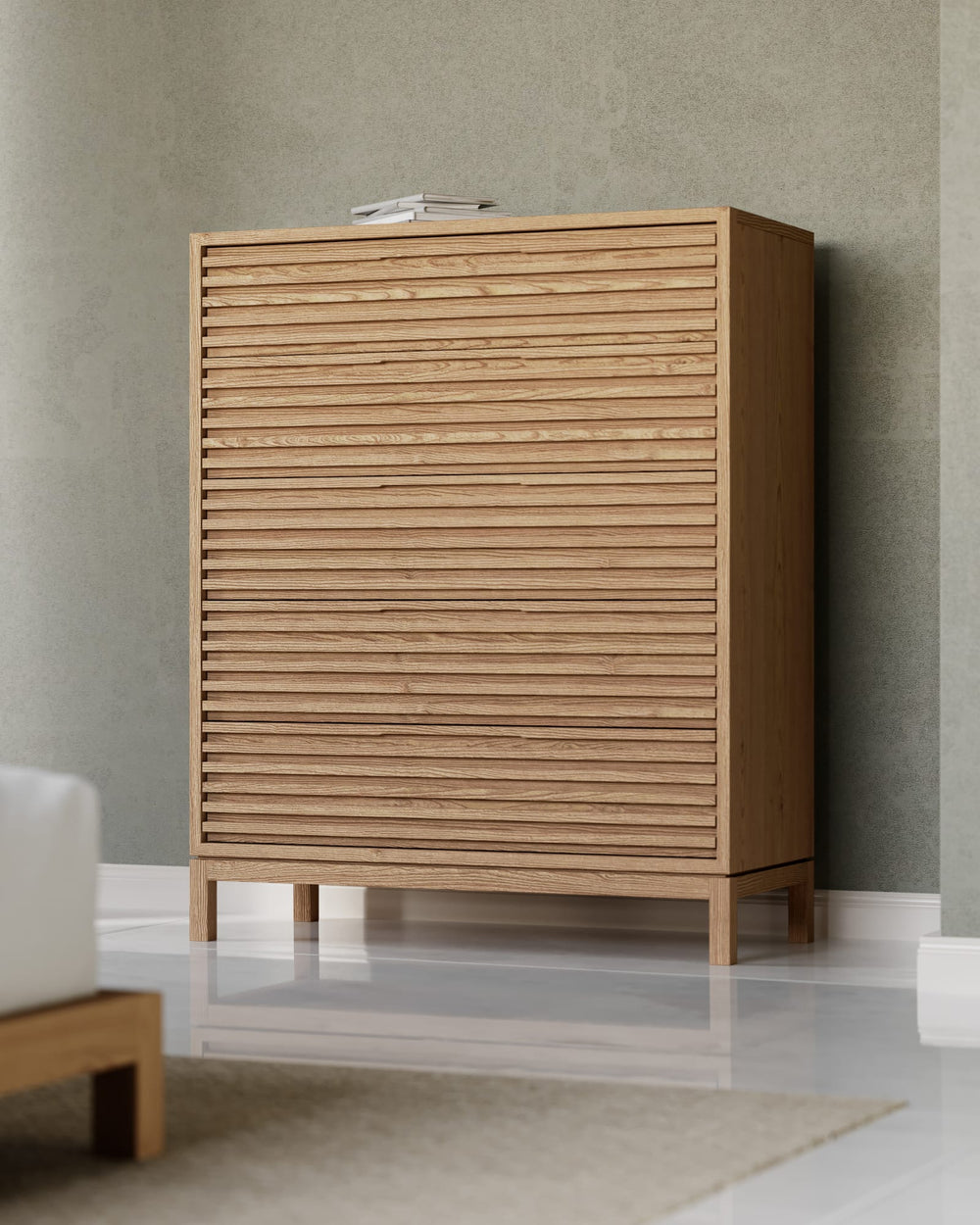 Thornton Five Drawer Ash Wood Chest in Flaxen