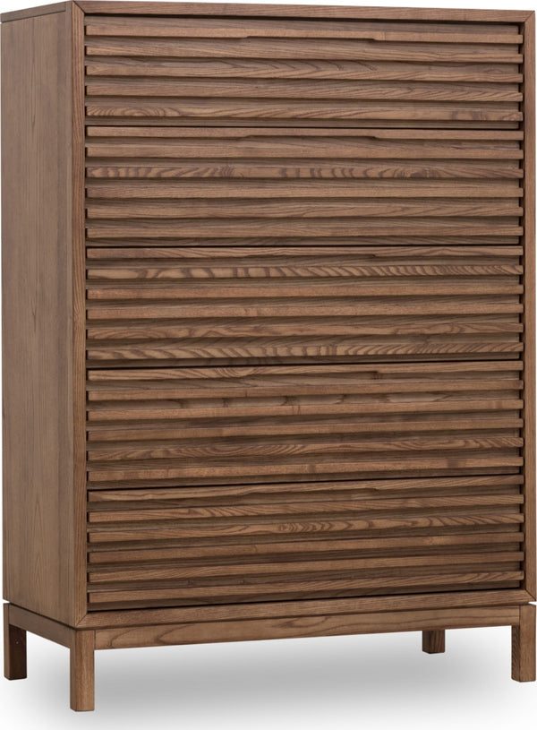 Thornton Five Drawer Ash Wood Chest in Roux