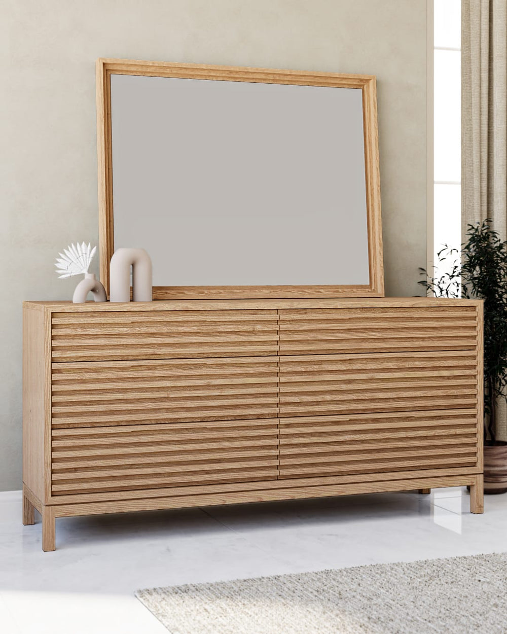 Thornton Six Drawer Ash Wood Dresser in Flaxen - View 4