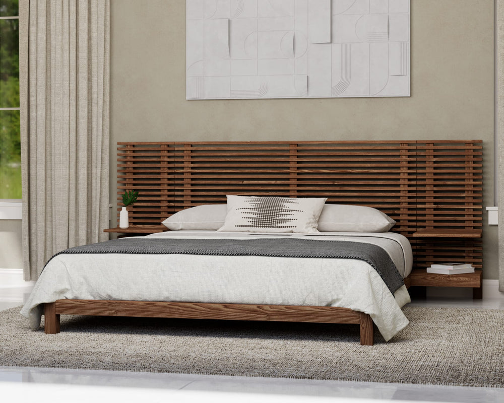 Thornton Solid Ash Wall Bed with Integrated Nightstands in Roux