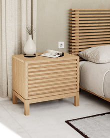 Thornton Two Drawer Ash Wood Nightstand in Flaxen - View 2