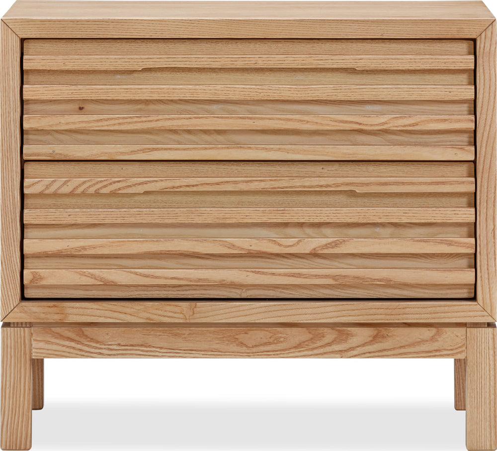 Thornton Two Drawer Ash Wood Nightstand in Flaxen - View 3