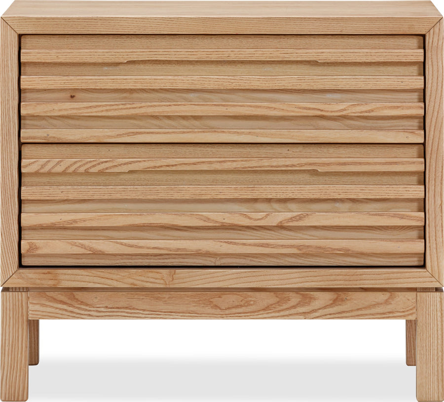 Thornton Two Drawer Ash Wood Nightstand in Flaxen - View 3