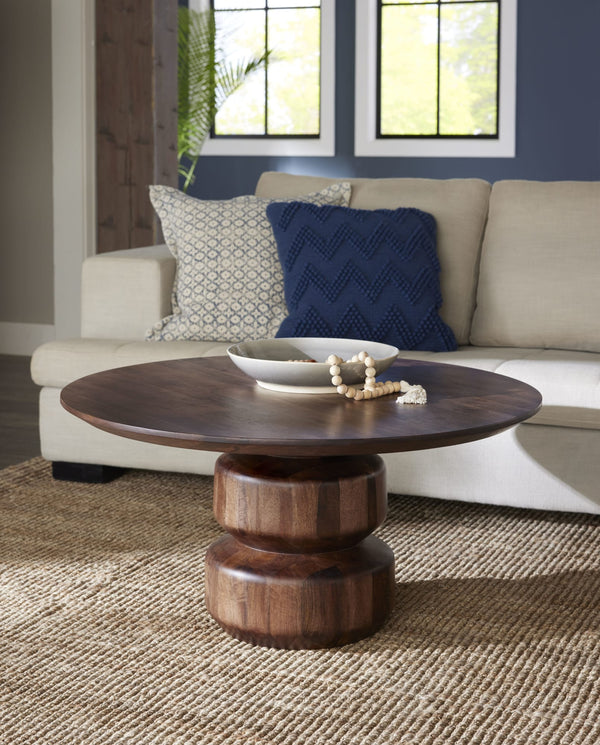 Virton Solid Wood Round Coffee Table in Smoked Brown alternate view