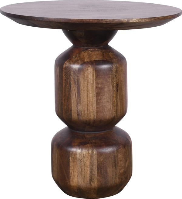 Virton Solid Wood Round End Table in Smoked Brown - View 3