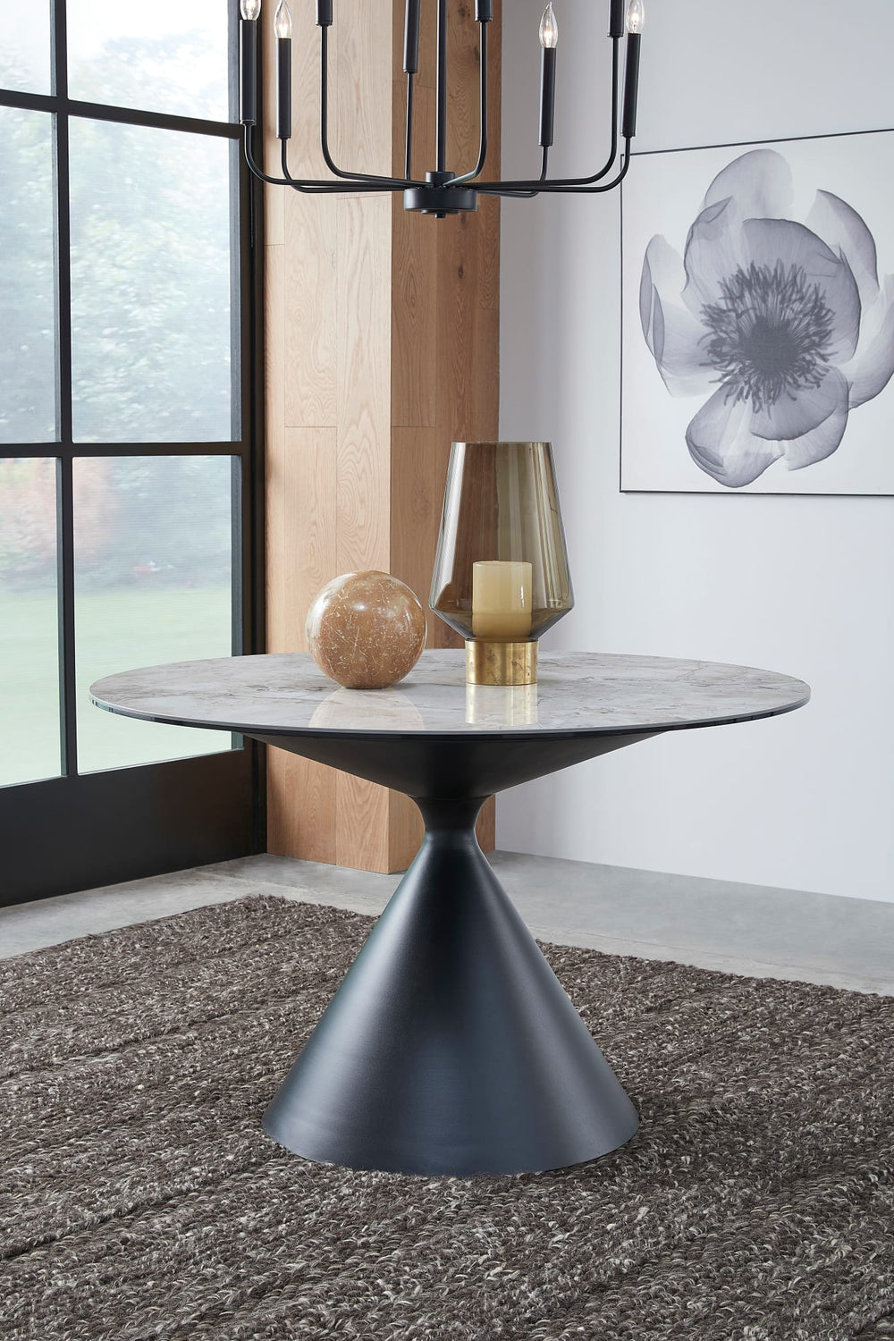 Wentworth Stone Top Metal Base Round Dining Table in Grigio
