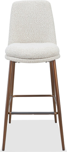 Wyatt Upholstered Bar Stool in Ricotta Boucle and Bronze Metal