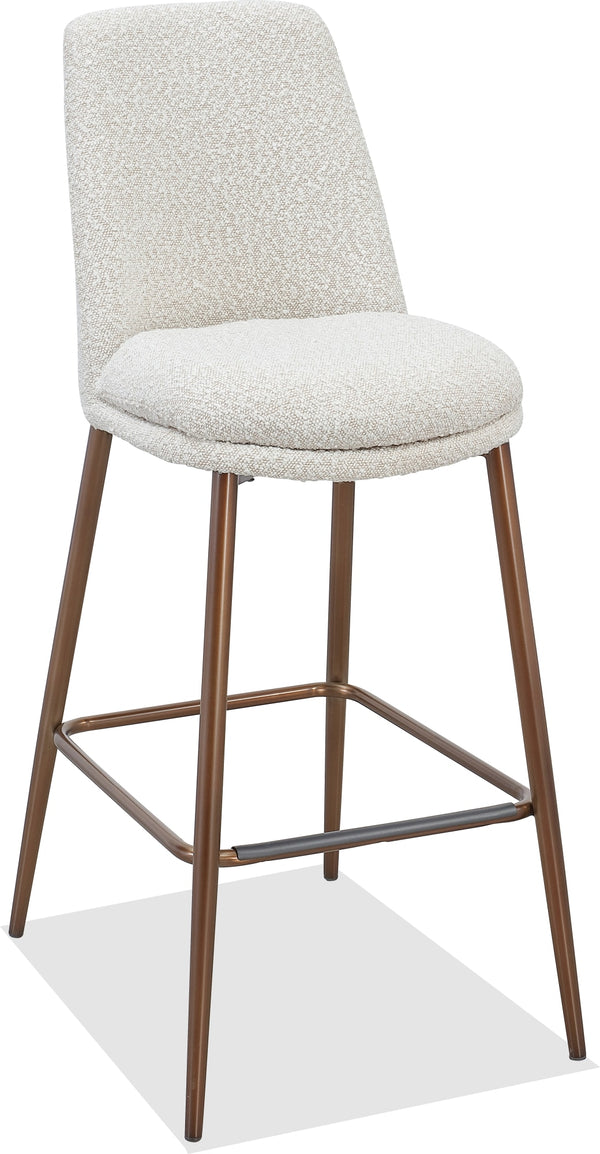 Wyatt Upholstered Bar Stool in Ricotta Boucle and Bronze Metal - View 2