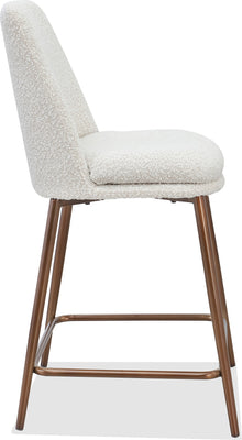 Wyatt Upholstered Counter Stool in Ricotta Boucle and Bronze Metal - View 3