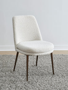 Wyatt Upholstered Dining Chair in Ricotta Boucle and Bronze Metal