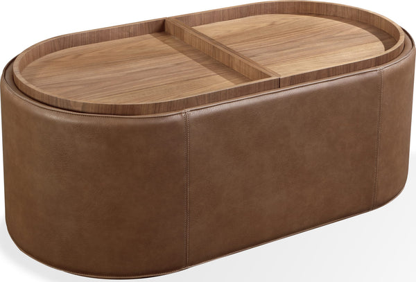 Yardley Leather Upholstered Storage Coffee Table with Wooden Tray Top and Casters
