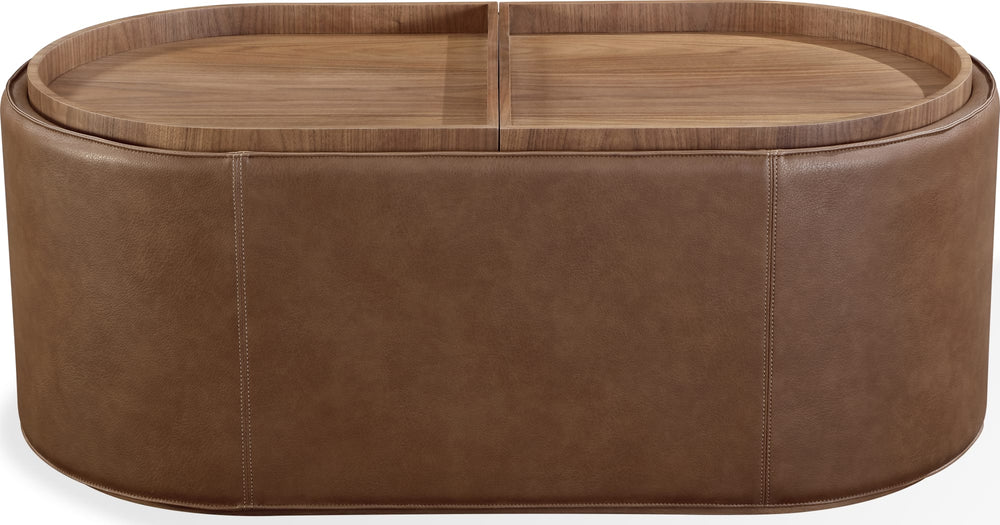 Yardley Leather Upholstered Storage Coffee Table with Wooden Tray Top and Casters - View 3