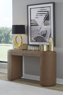 Yardley Leather Upholstered Storage Console Table with Wooden Tray Top